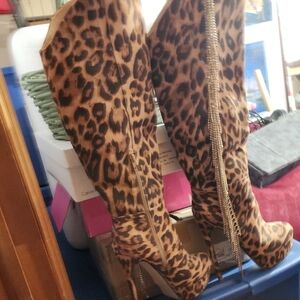 Leopard Print Knee-High Boots
